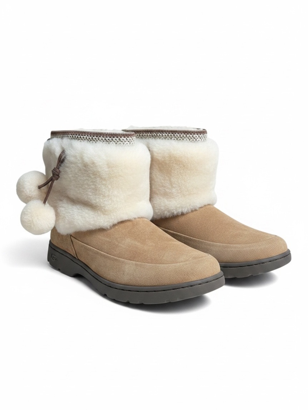 UGG Women's Brie Boots Size 9 Chestnut Tan Suede Shearling Pom Pom Waterproof